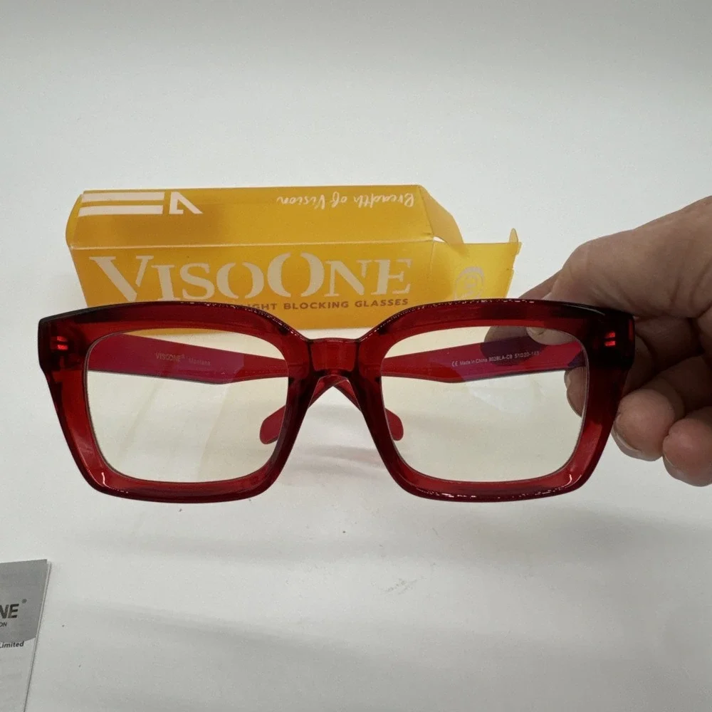VISOONE Enhanced Version Rectangle Chic Look Blue Light Blocking Glasses New Red